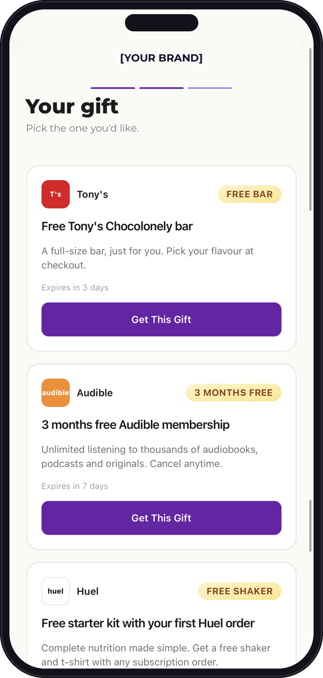 The customer chooses from three free gifts